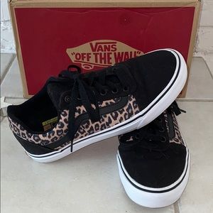 Leopard print and black Vans